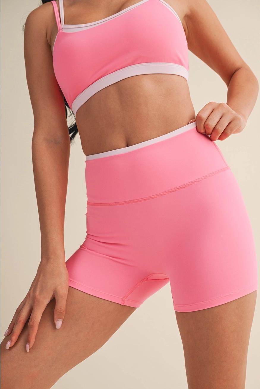 Pink Contrast Binding Biker Shorts