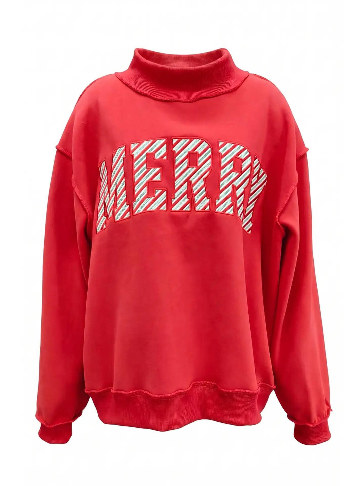 'Merry' Embroidered Mock Neck Sweatshirt