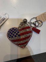 American Flag Heart Bling Keychain