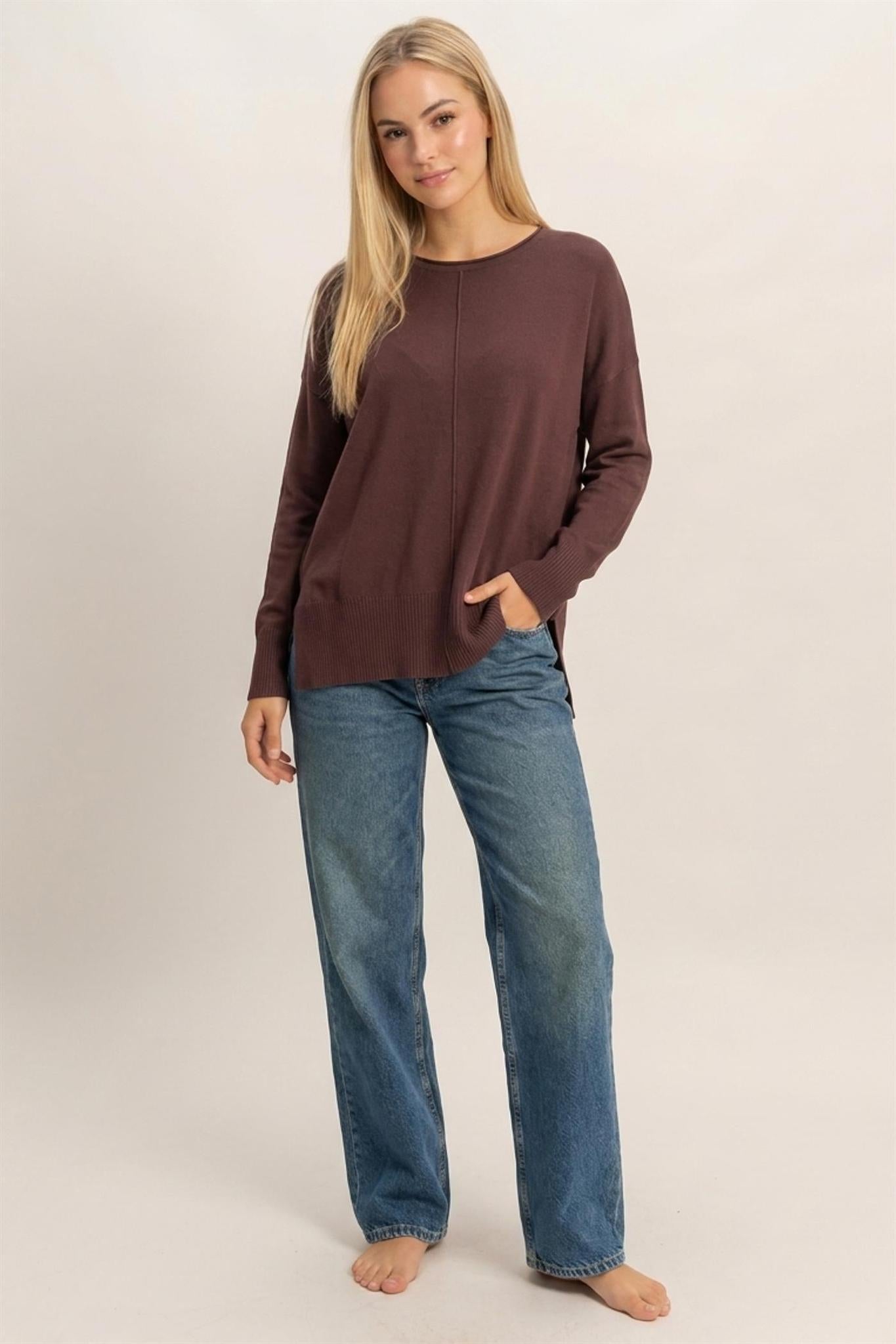 Cocoa Roll Neck Seam Detail Sweater