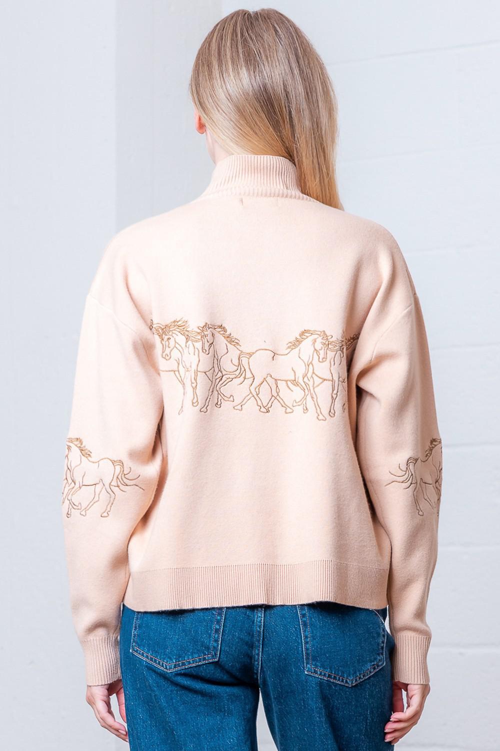Horses Embroidery Sweater Top
