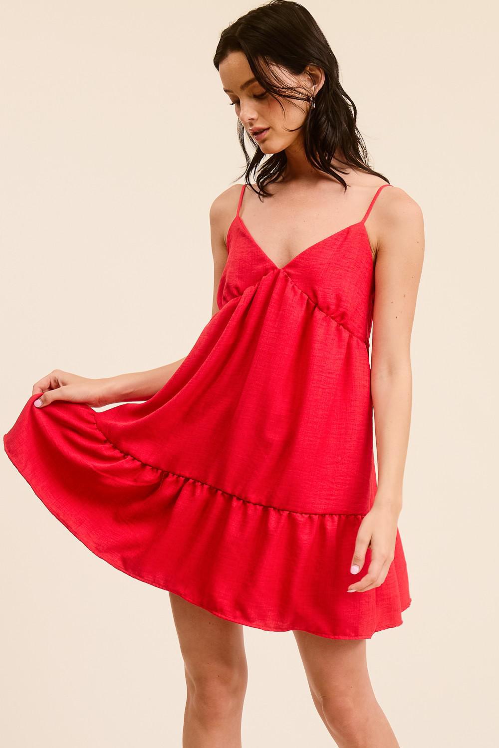 Babydoll Back Tie Woven Dress