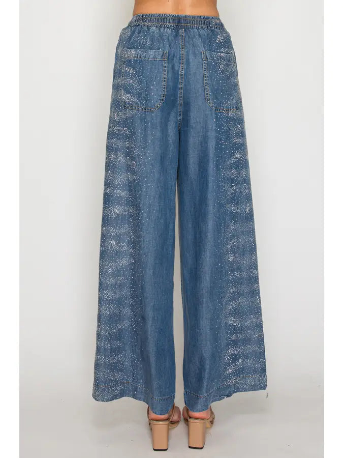 Drawstring Sparkly Chambray Pants