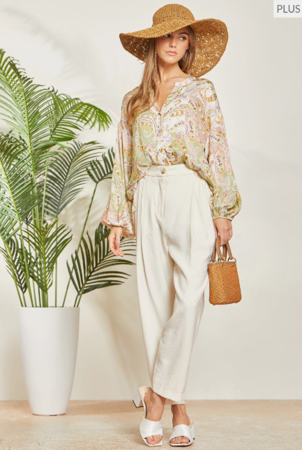 Plus Sage Blush Dreams Silk Blouse