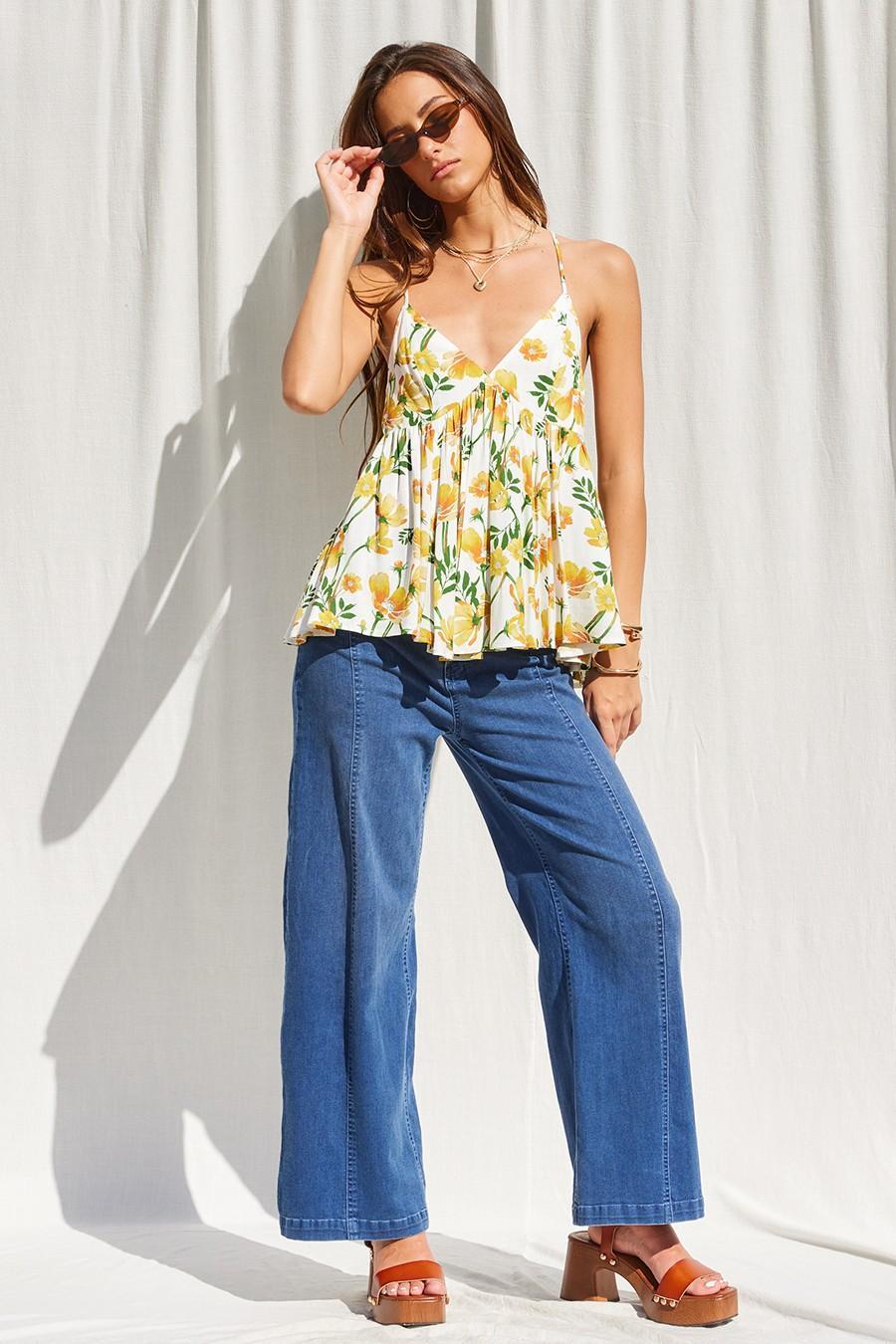 Stretchy Wide Leg Denim Jeans