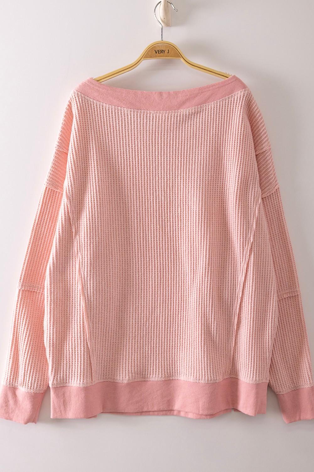Boat Neck Waffle Knit Top