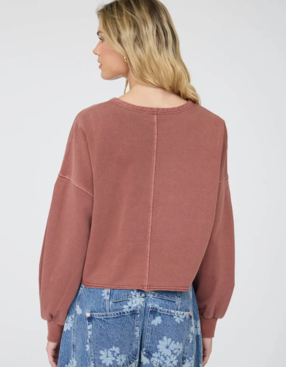 TERRACOTTA NOTCH NECK BOXY LONG SLEEVE KNIT CROP TOP