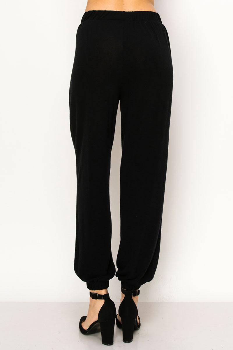 Mid Rise Rhinestone Hacci Knit Jogger Pants