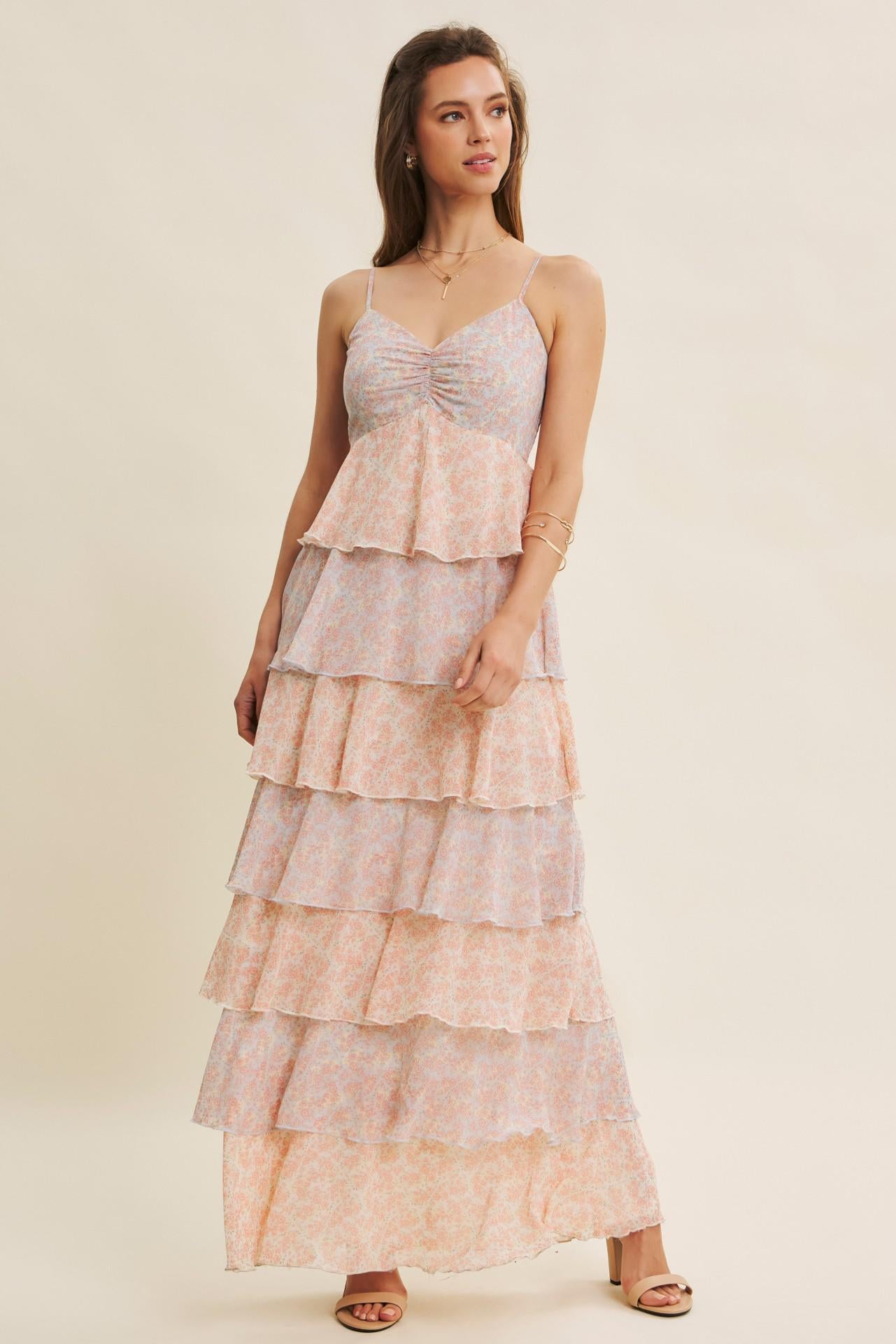 Romantic Story Cascading Tiered Ruffle Maxi Dress