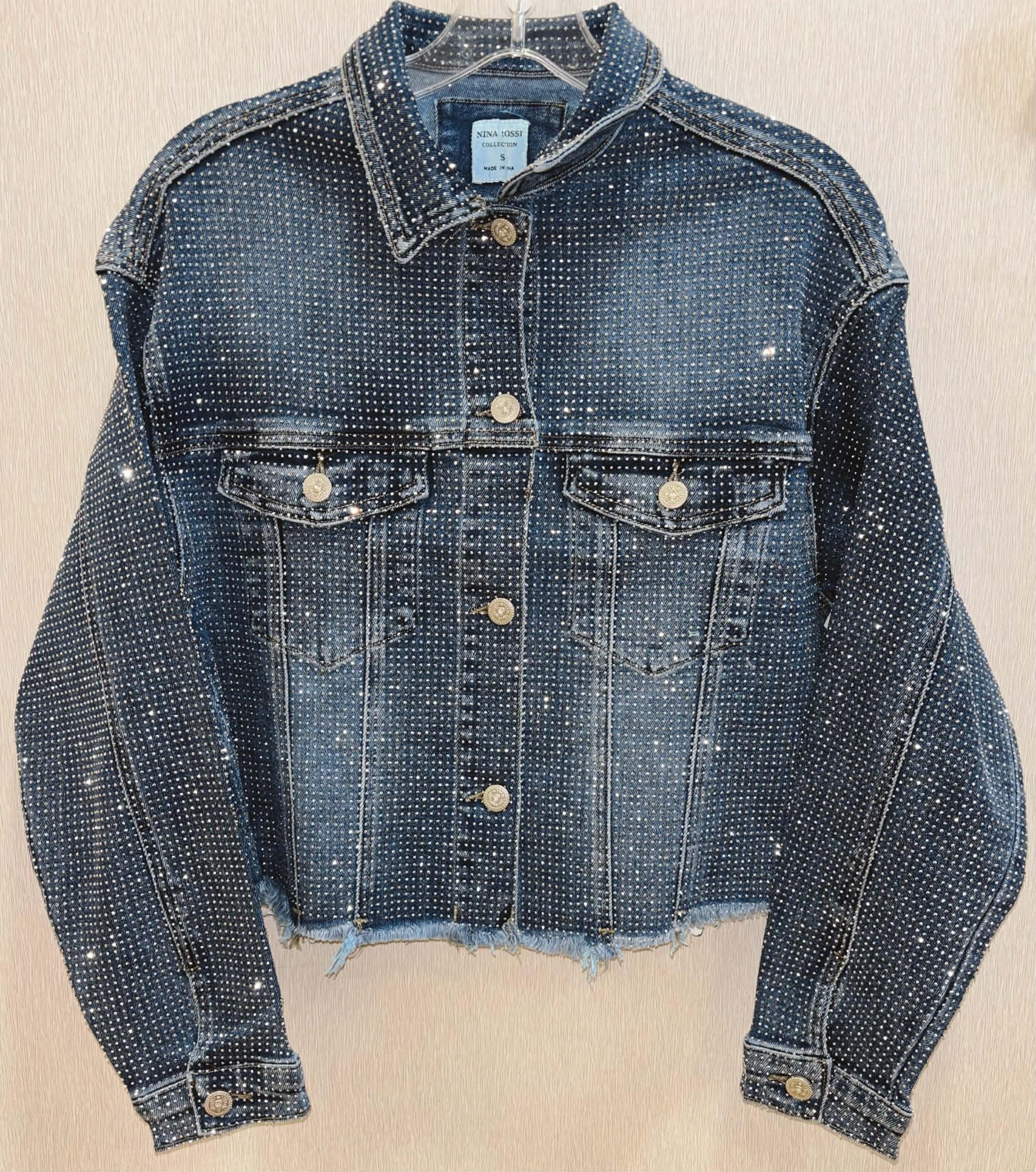 Nina Rossi Fully Embellished Cropped Denim Jacket