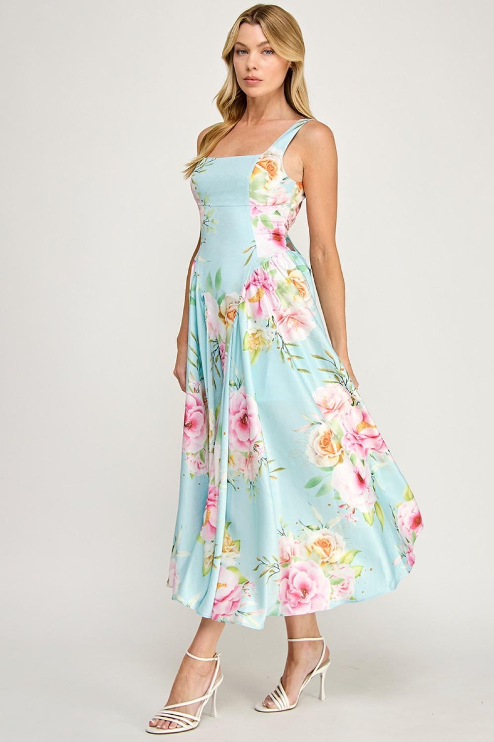 Pastel Garden Open-Back Midi Dress