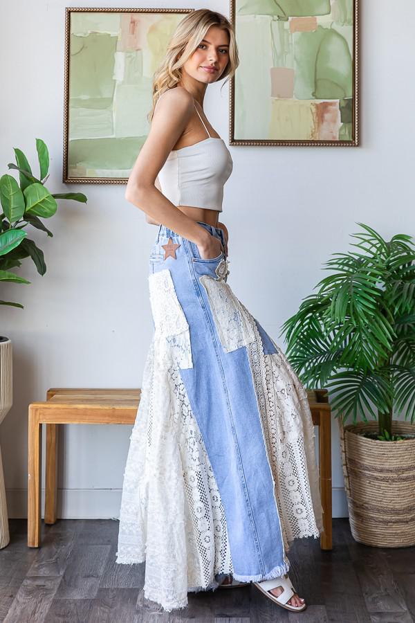 Lace Ruffle Wide Leg Jeans