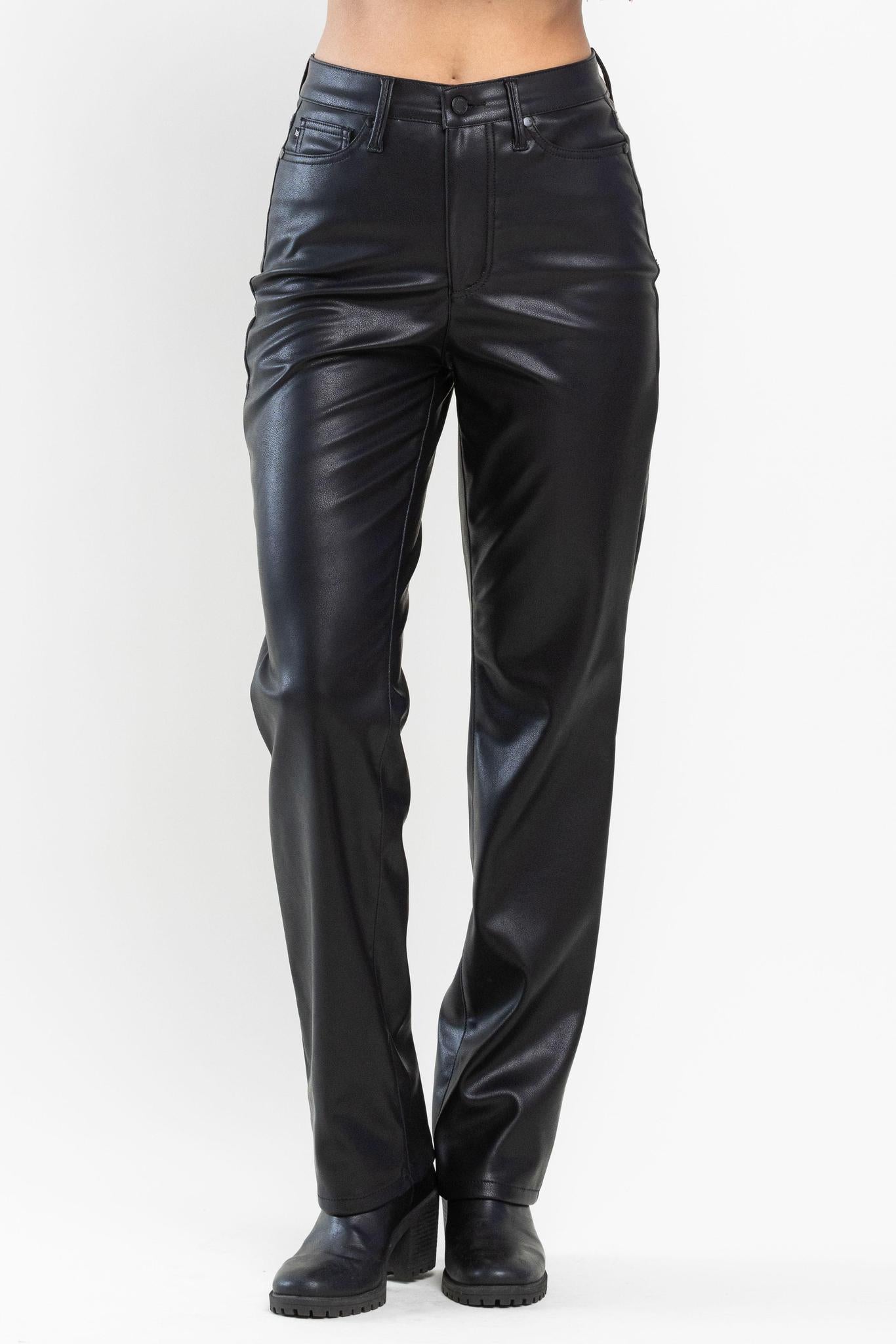 Black Leather Straight Pants