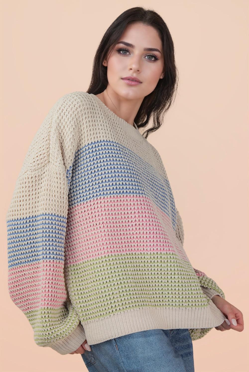 Oversized Color Block Knit Sweater Top