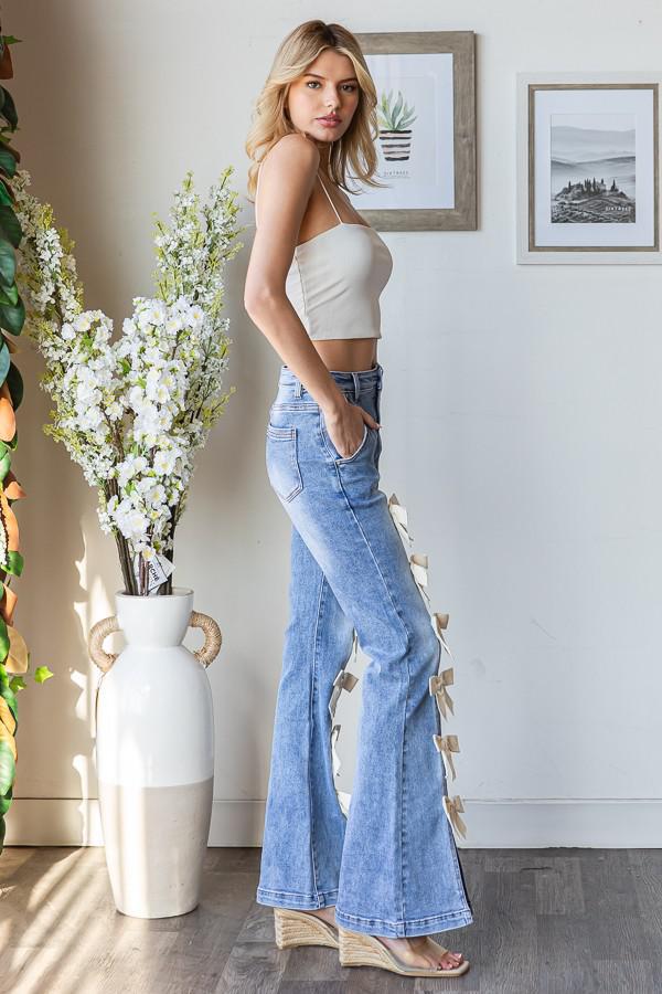 Ribbon Detailed Flare Jeans