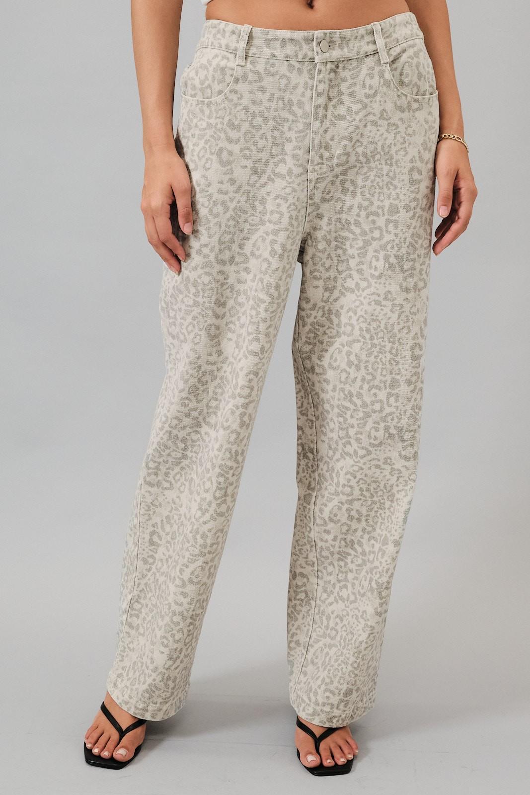 Animal Print Twill Pants With Back Elastic