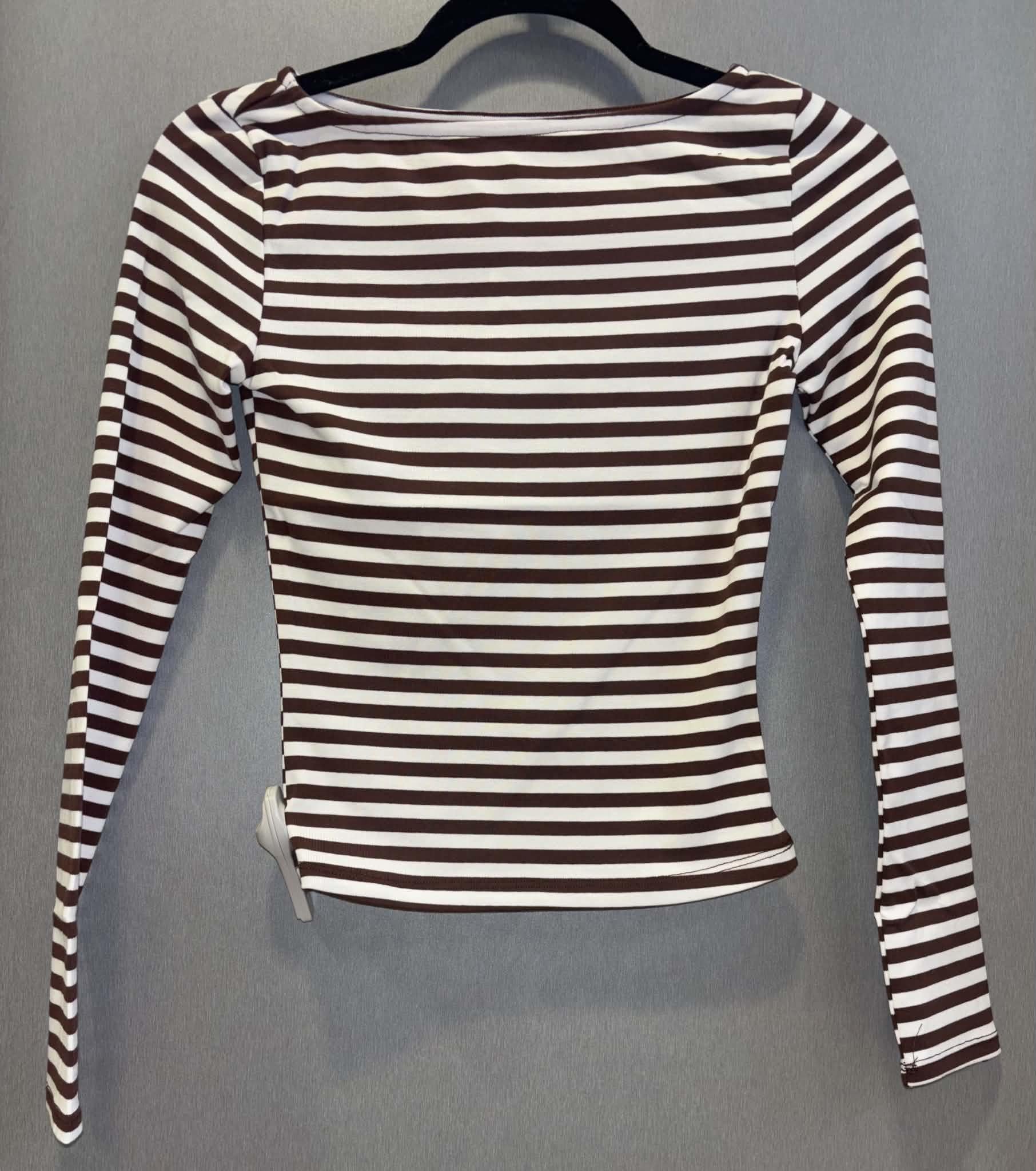 Boat Neck Striped Long Sleeve Top