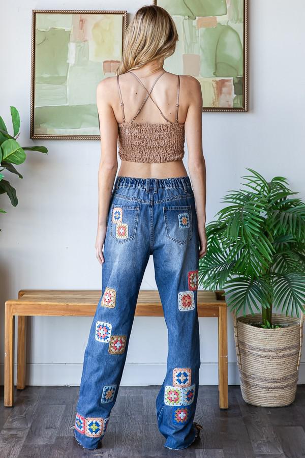 Square Crochet Patchwork Denim Jeans