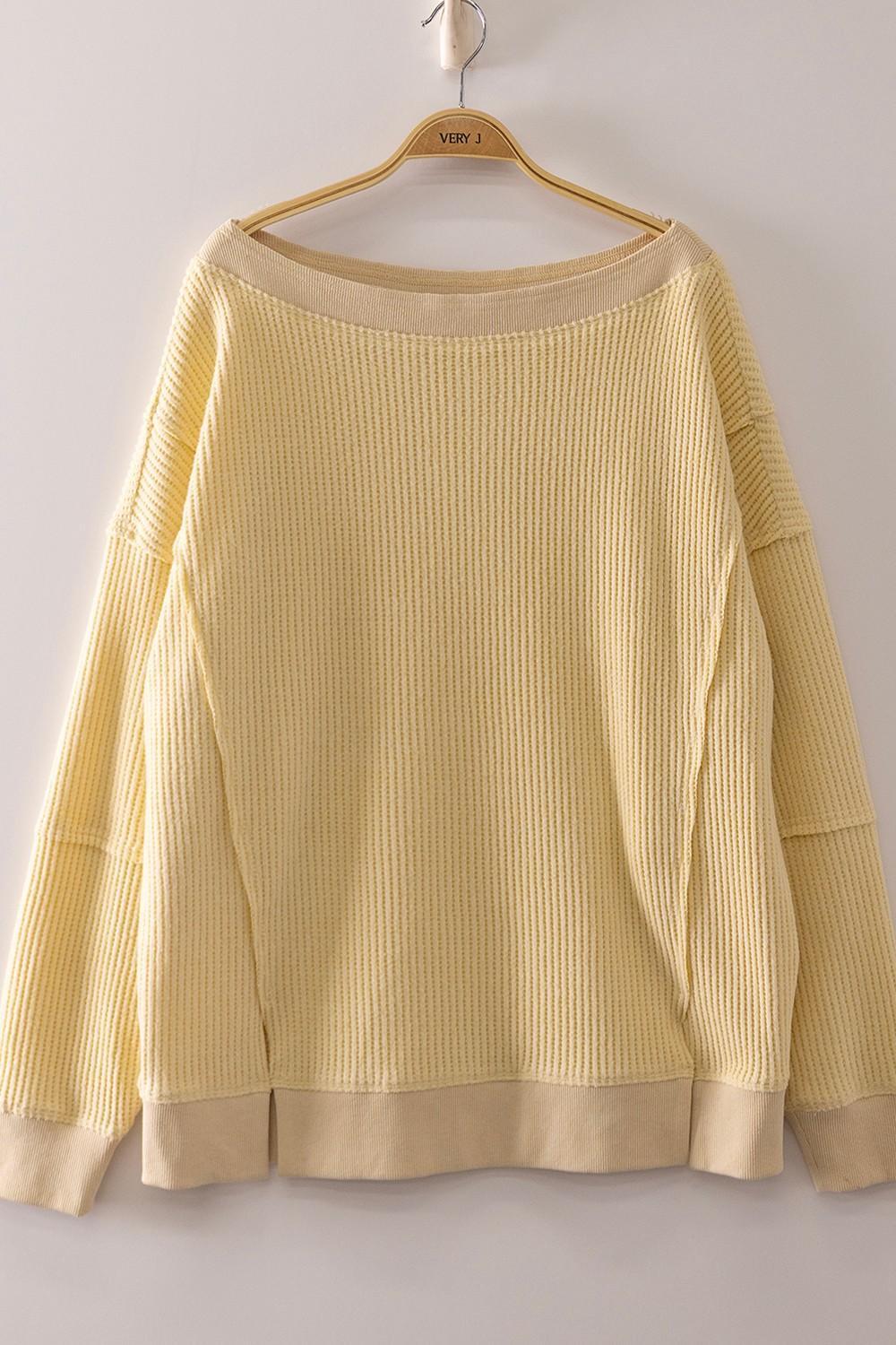 Boat Neck Waffle Knit Top