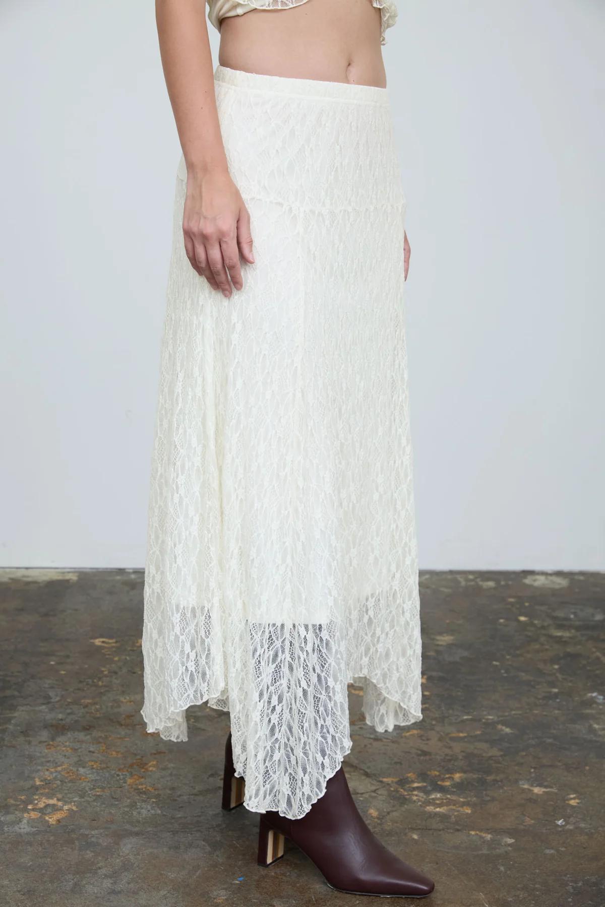 Cream Lace Boatneck Top and Midi Skirt SET