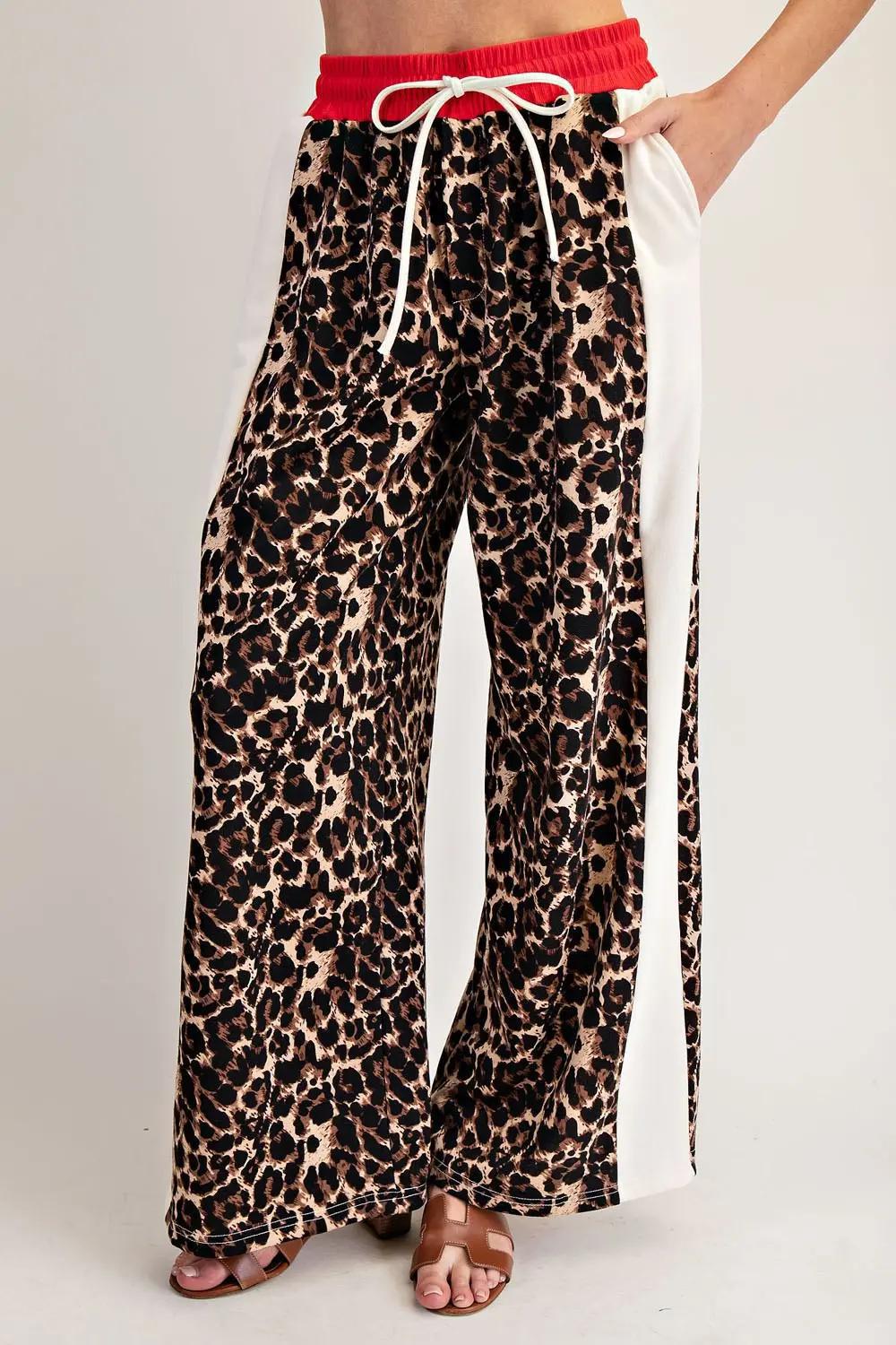 Contrasting Side Panel Leopard Sweatpants