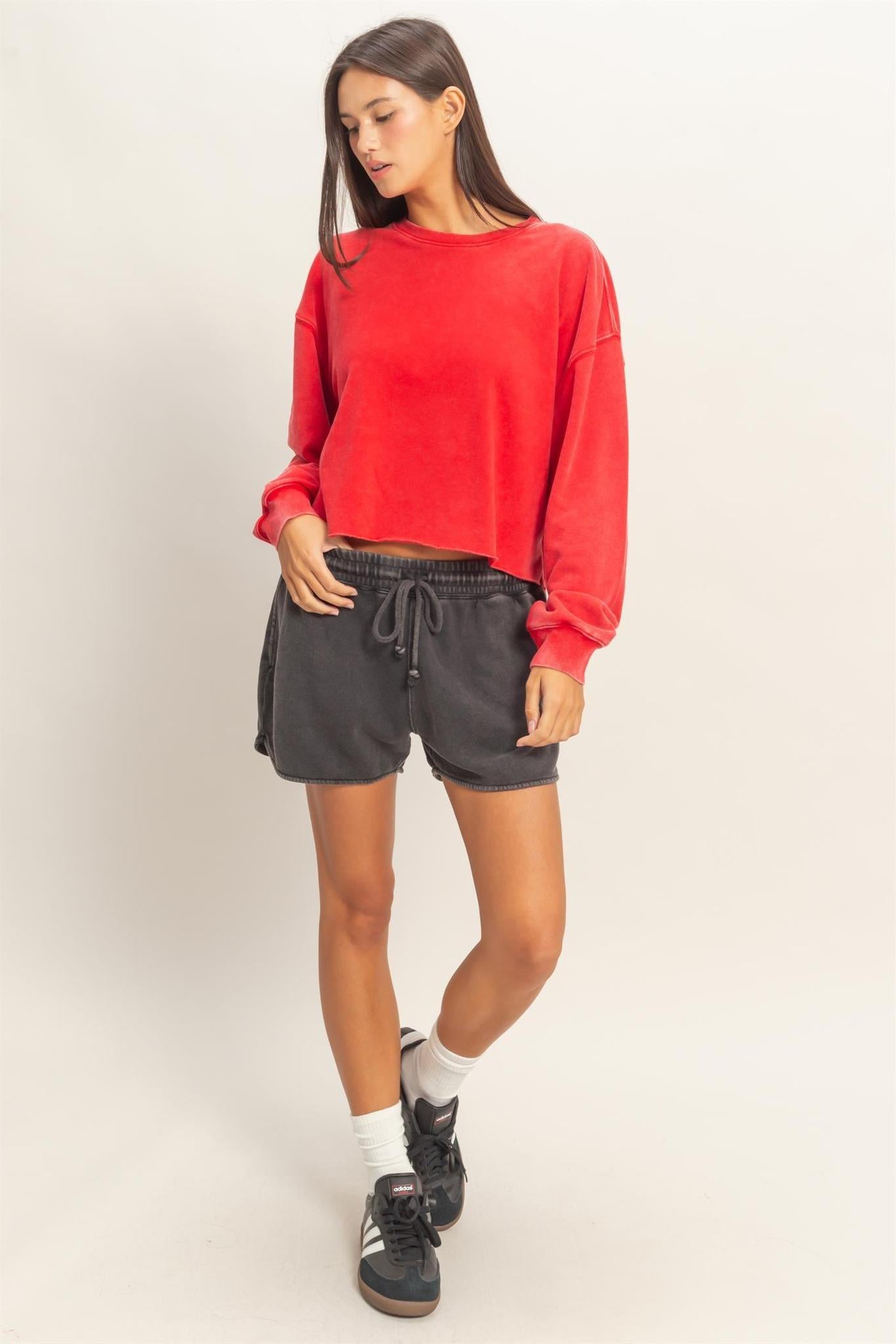 Cropped Mineral Wash Sweatshirt
