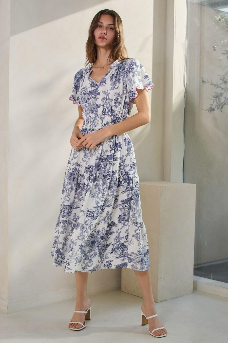 Plus Toi De Paris Printed Tired Midi Dress