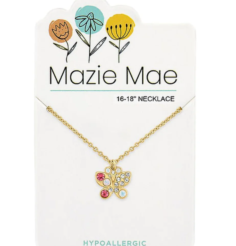 Gold Opal & Vintage Rose Butterfly Mazie Mae Necklace