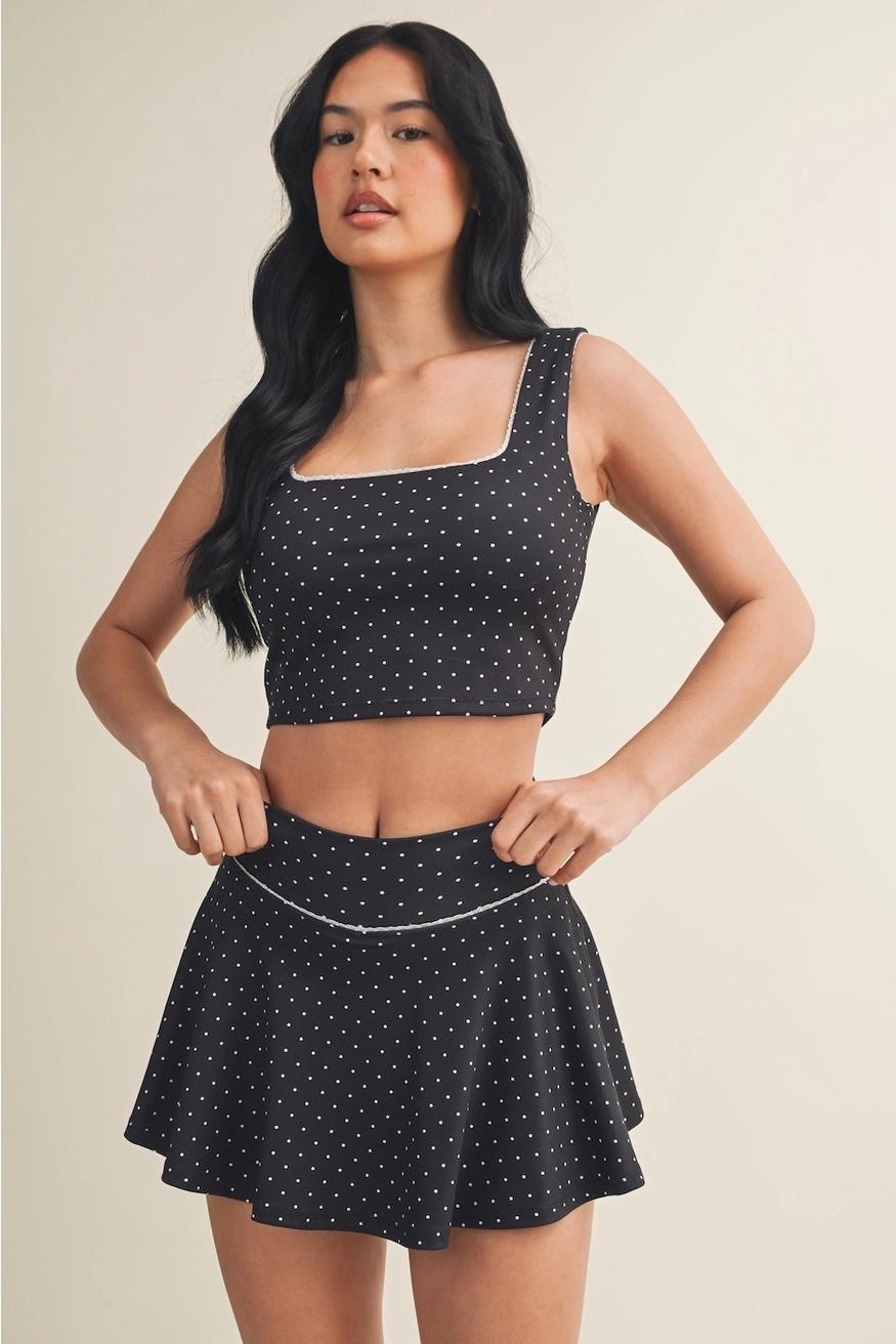 Black Polka Dot Top/Skort Athletic Set