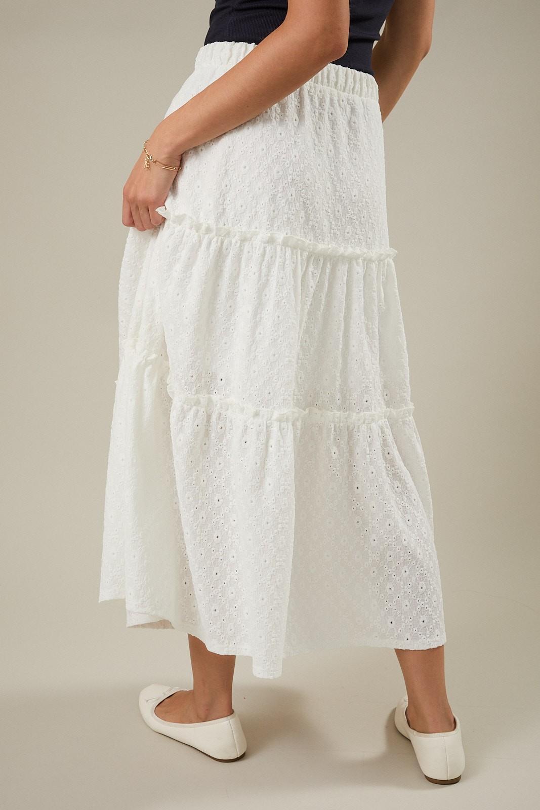 White Elastic Tiered Ruffle Maxi Skirt