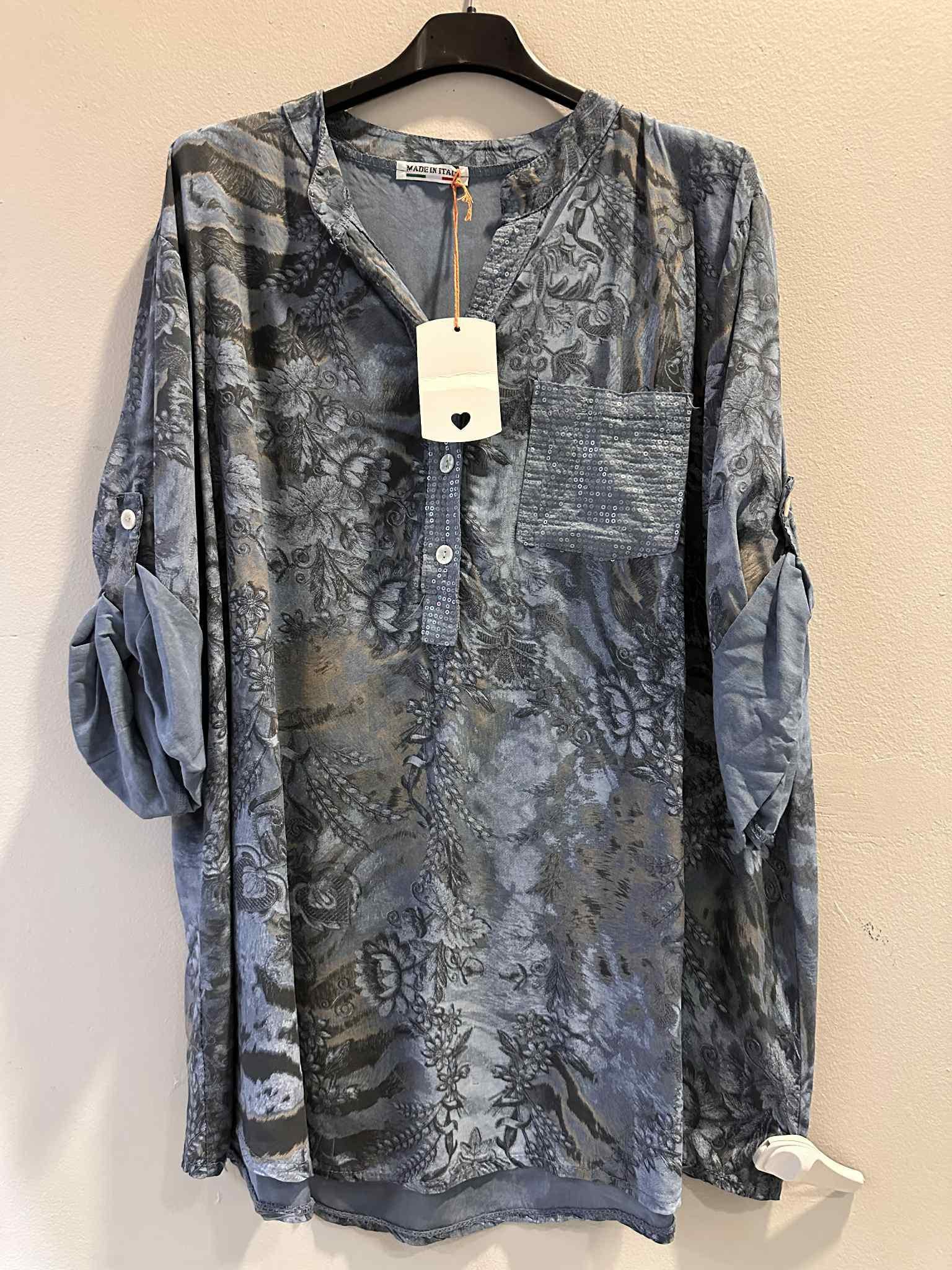 Printed One Pocket Sequin Top