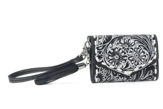 Elise Handtooled Leather Wallet in Dark Mist