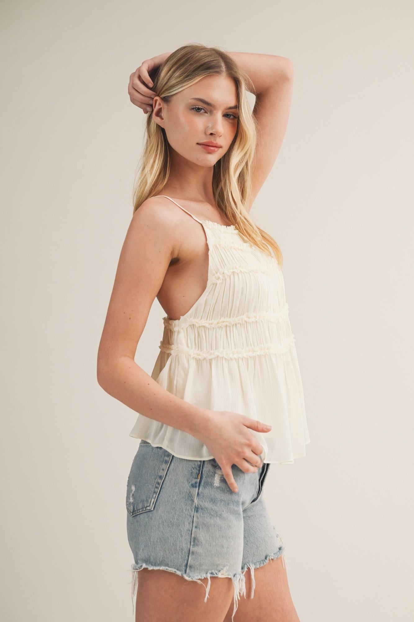 Natural Tiered Ruffle Bodice Babydoll Cami