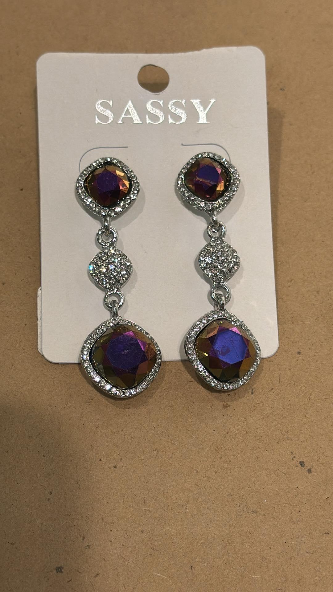 Purple Linked Stone Earrings