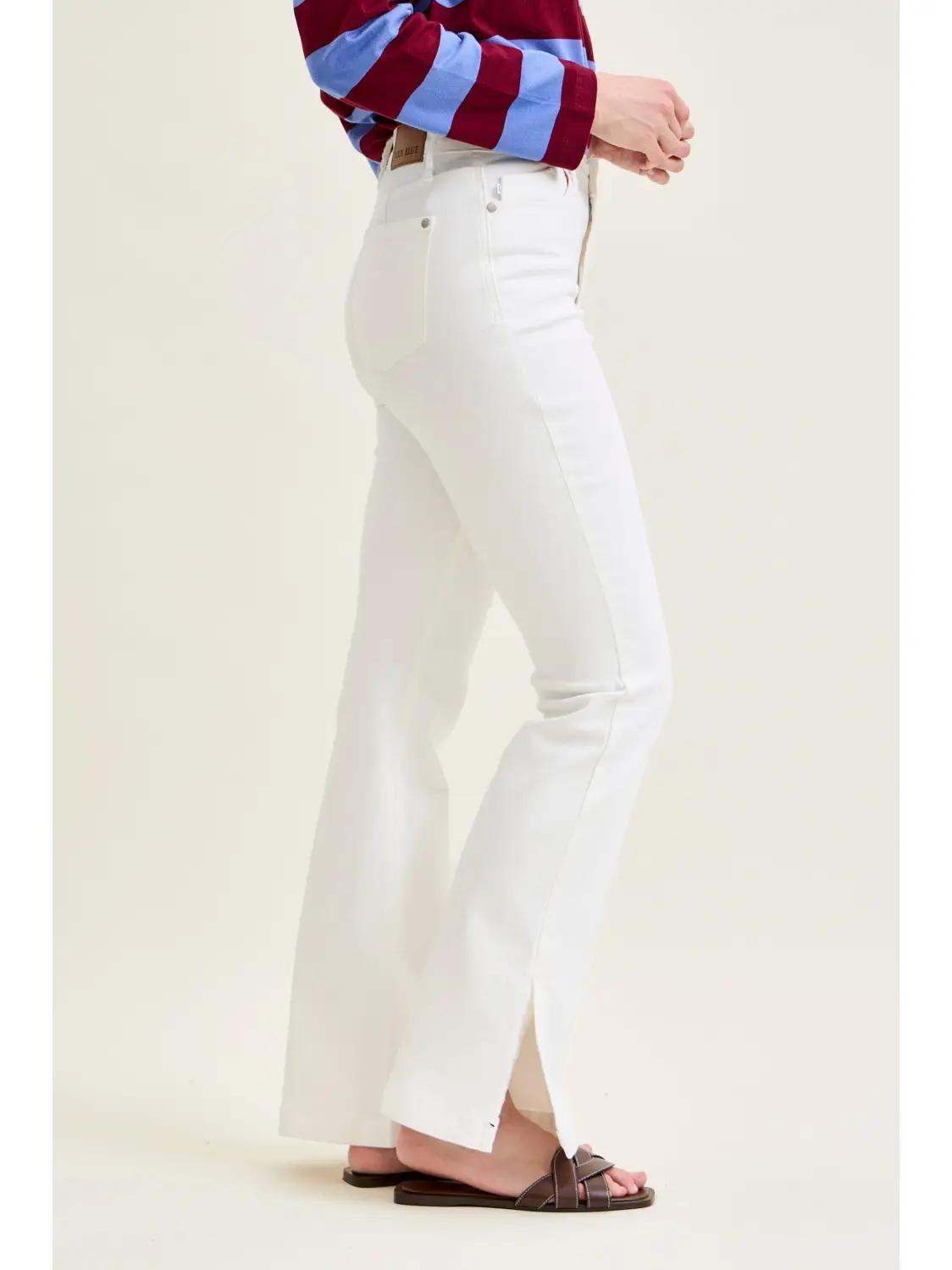 Judy Blue White HW Side Slit Slim Bootcut Jean