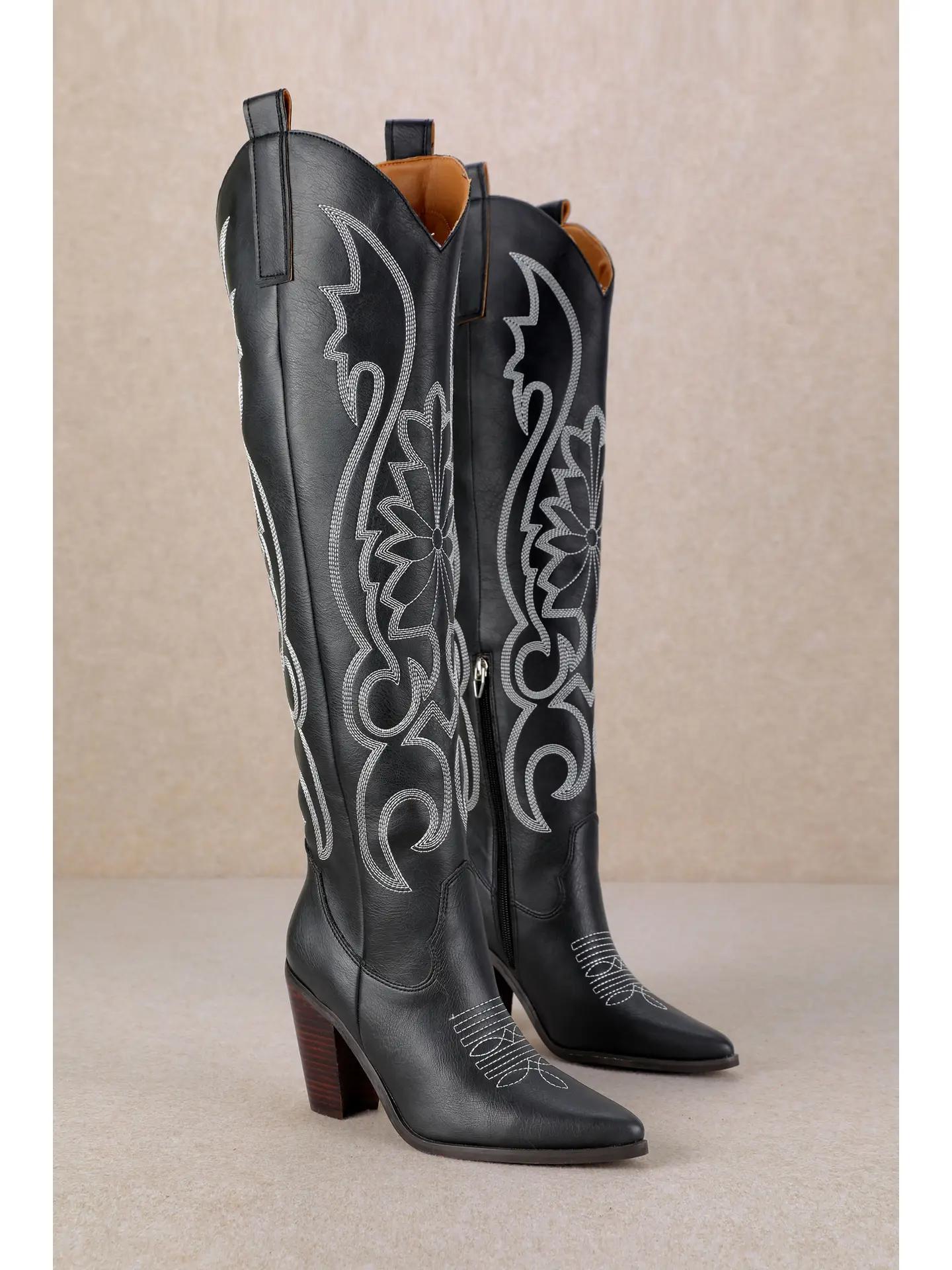 Ivy Samara Stitch Western Tall Boots - Black