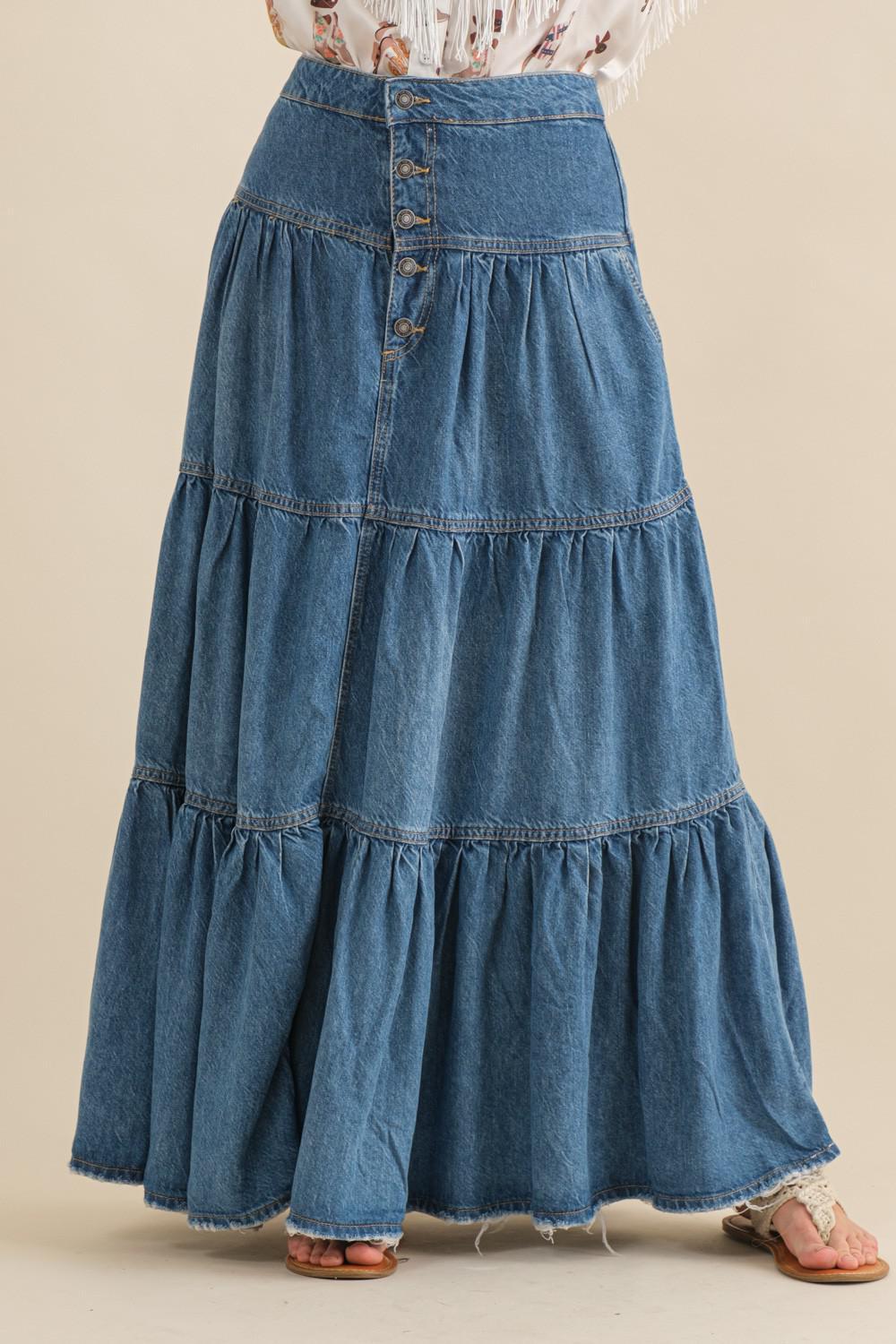 Chambray Tiered Denim Skirt