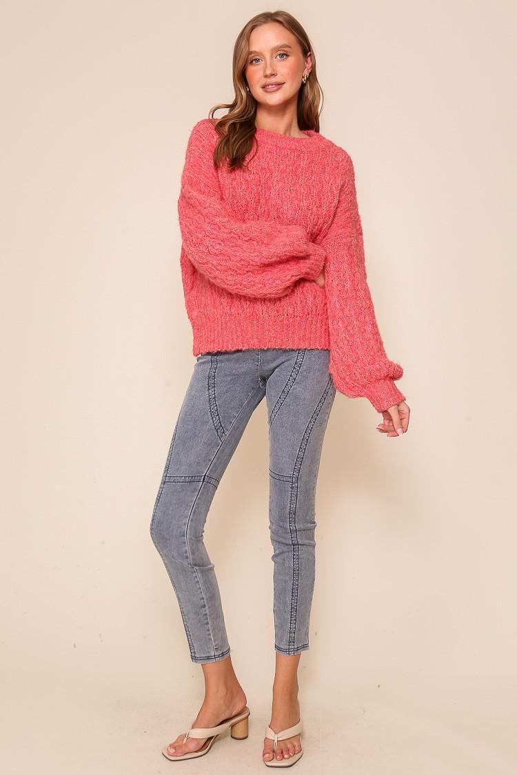 Cozy Coral Dreams Cable Knit Sweater