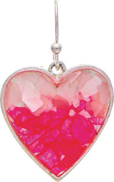 Silver Pink Shell Epoxy Gradient Inlay Heart Earring