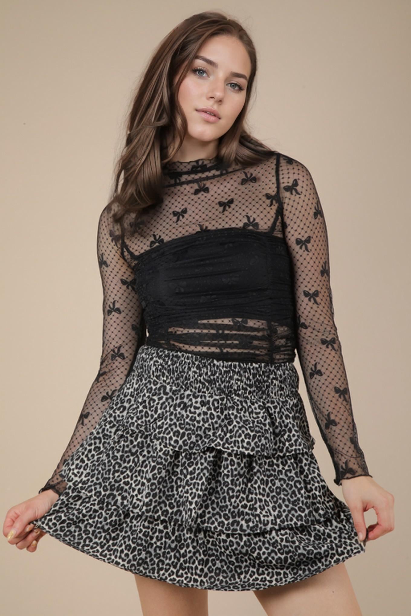 Leopard Printed Ruffled Layered Mini Skirt