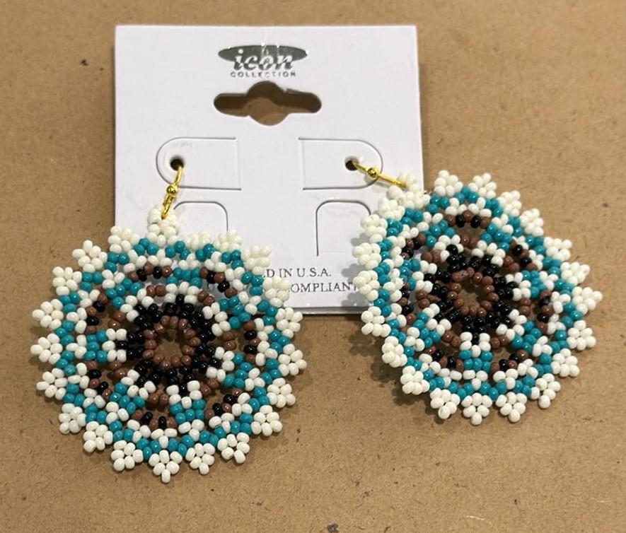 Seed Bead Flower Disk Earrings