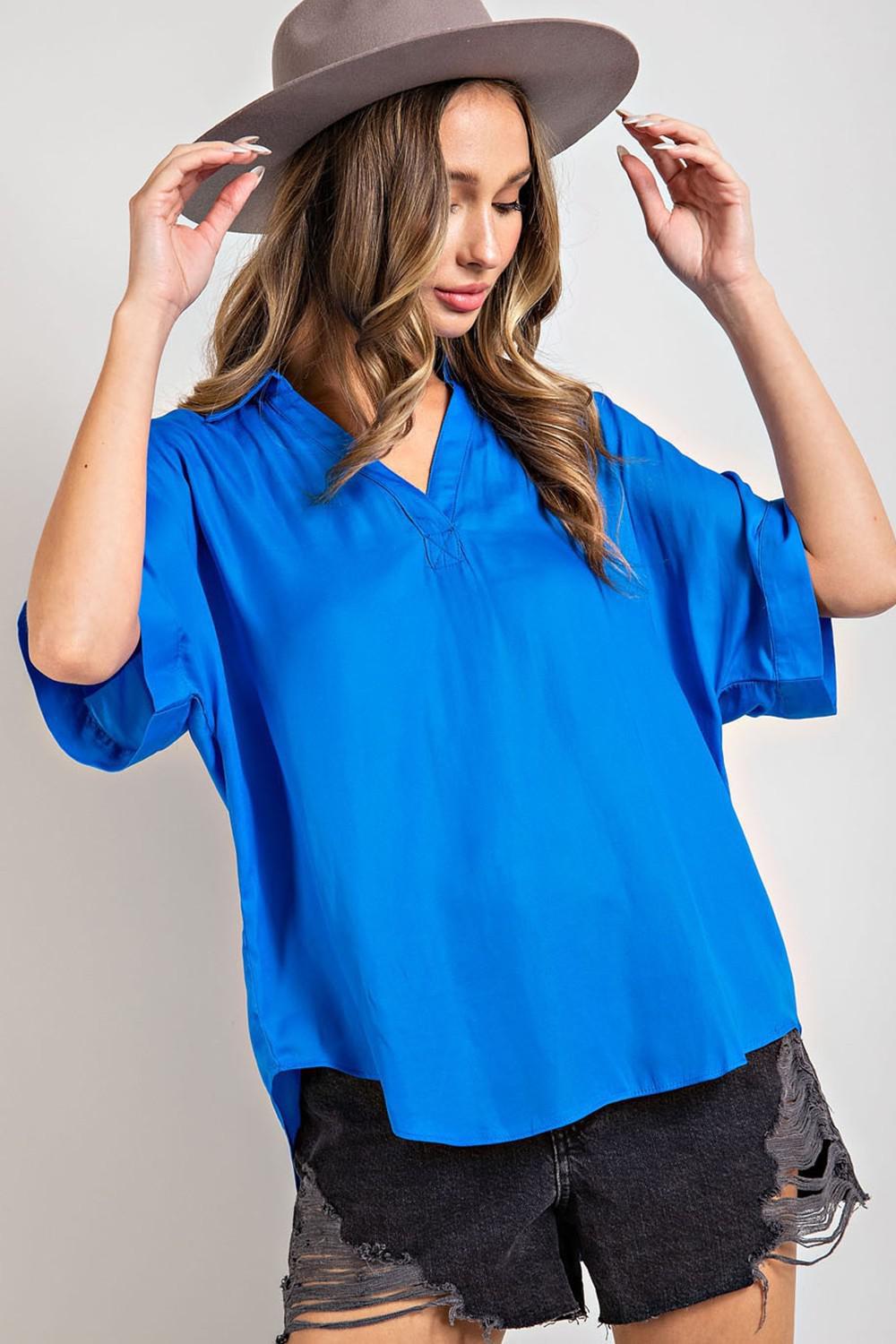 Royal Blue V-neck Blouse