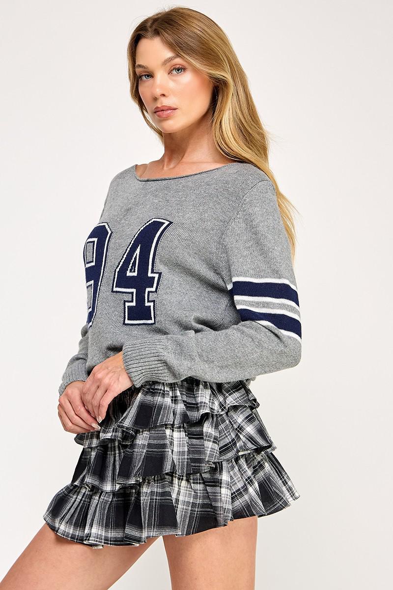 94 Boat Neck Long Sleeve Sweater Top