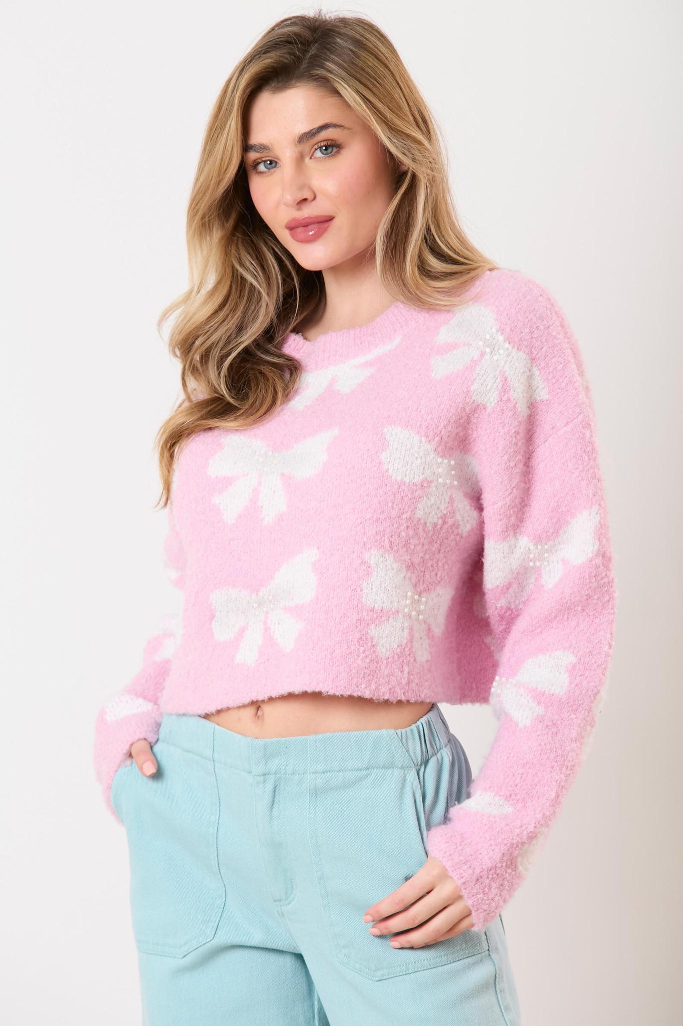 Pearl Bow Crop Sweater