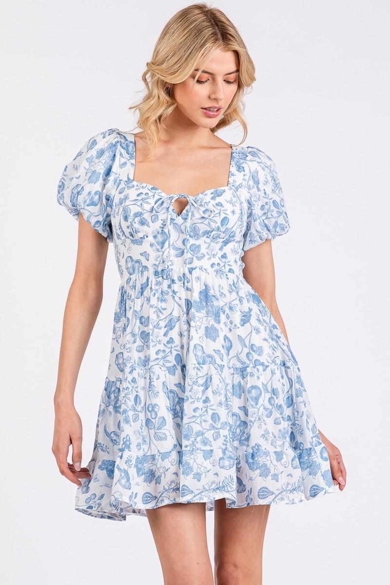 Slate Floral Crinkle Tea Party Dress