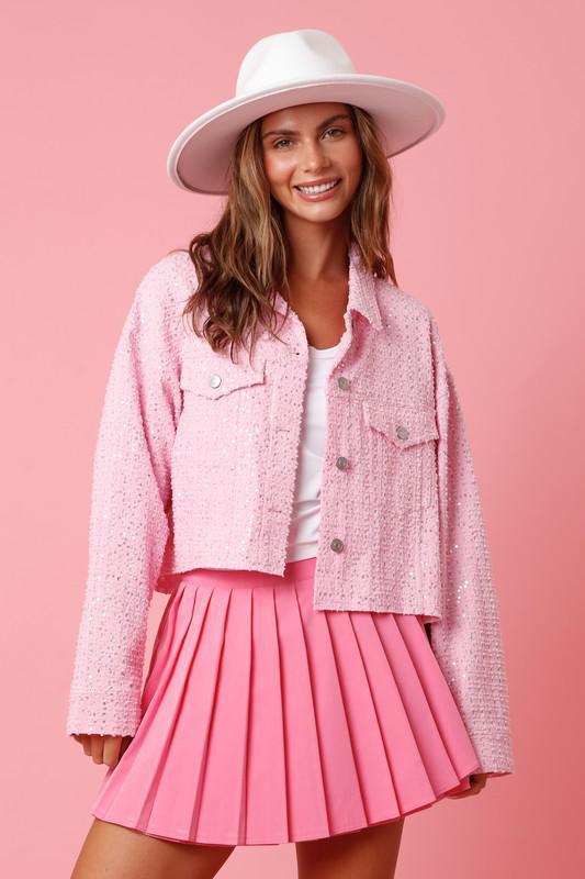 Pink Sequin Crop Jacket