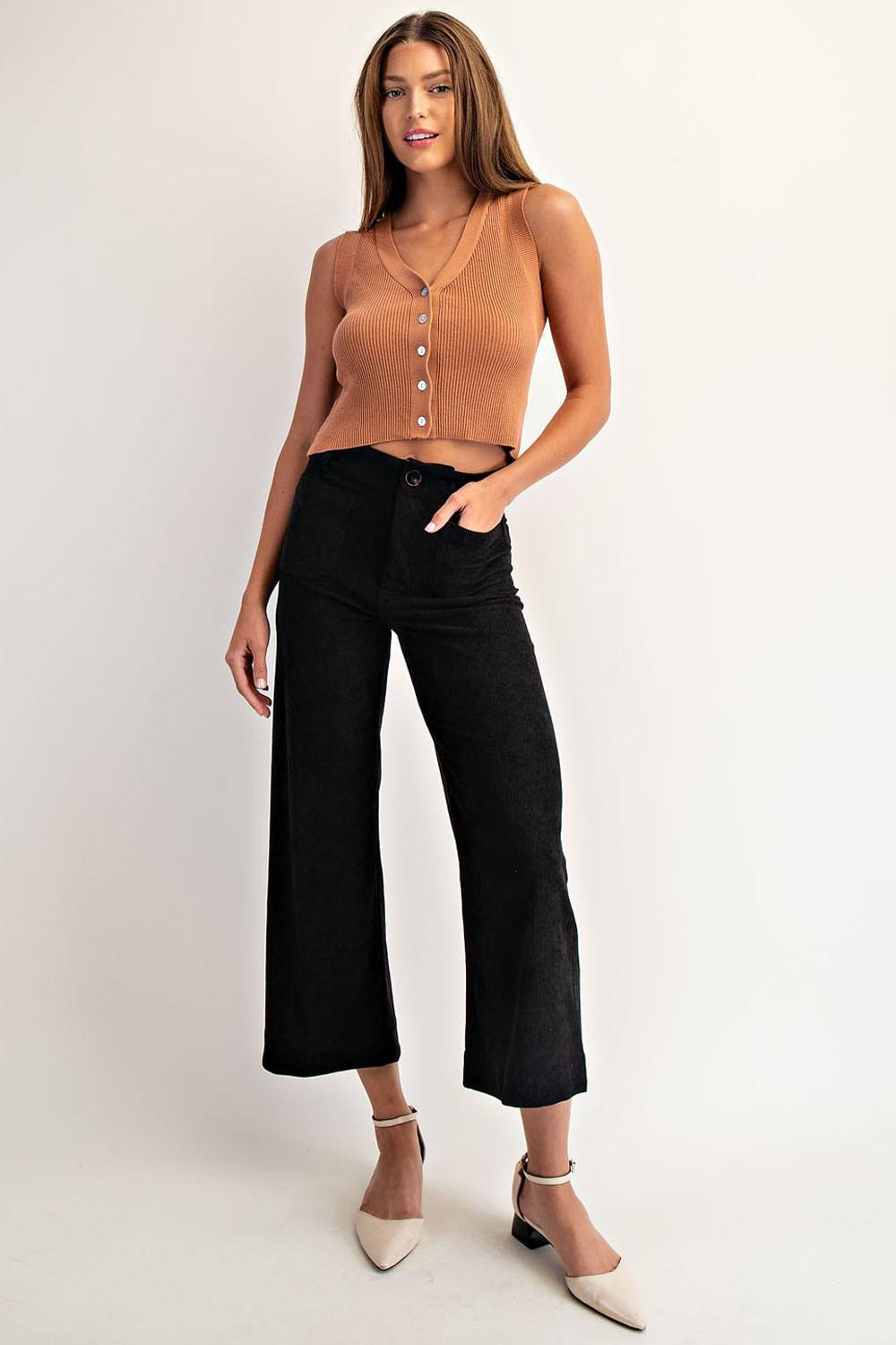 Black Corduroy Patch Pocket Pants