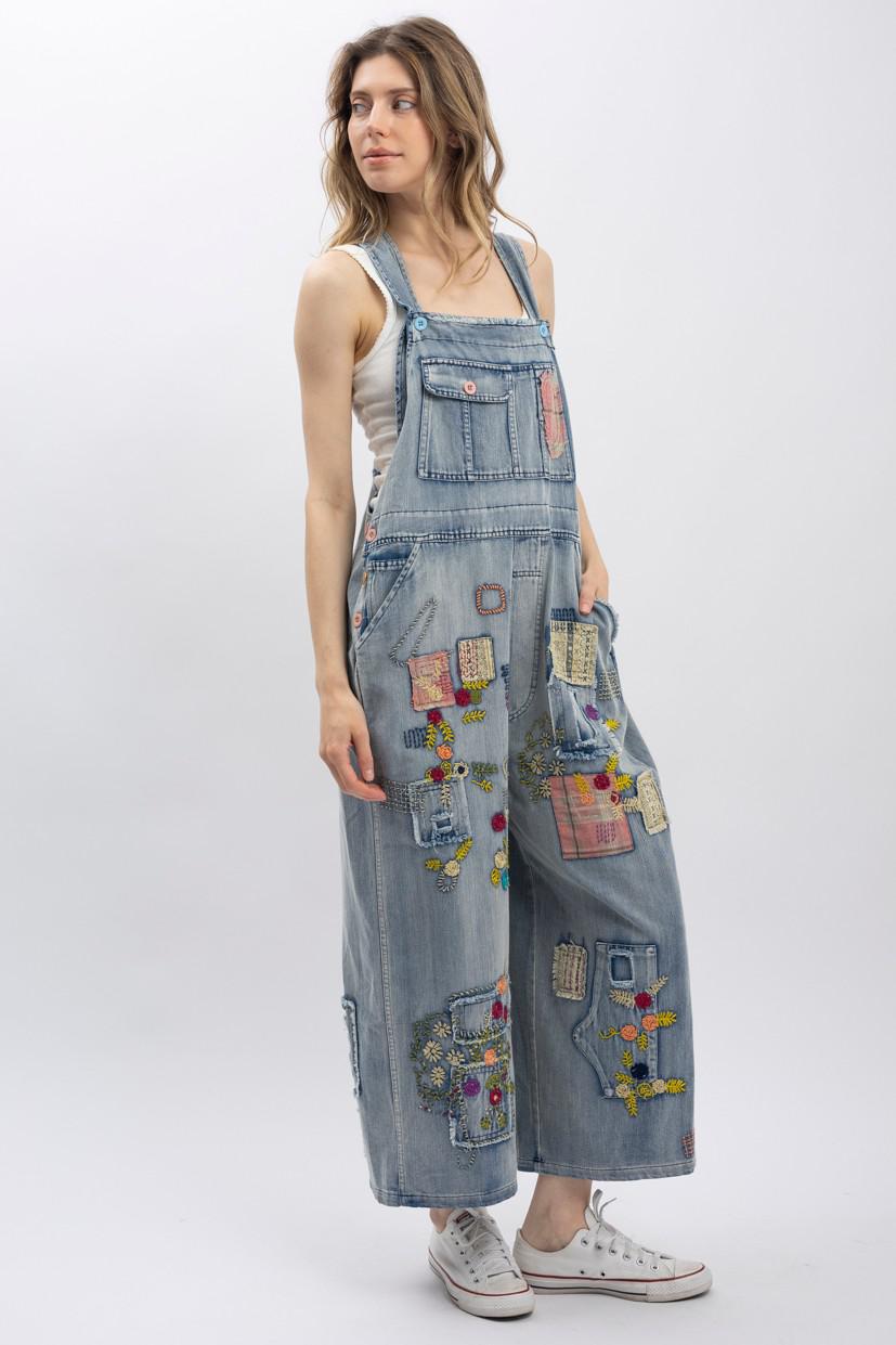 Vintage Washed Denim Oversized Bib Overalls