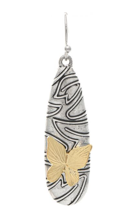 Two Tone Swirly Bar 3D Butterfly Earring