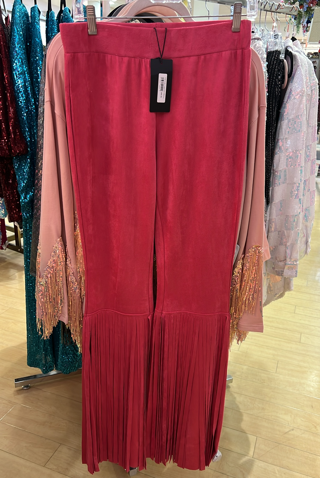 Pink Suede Fringe Pants